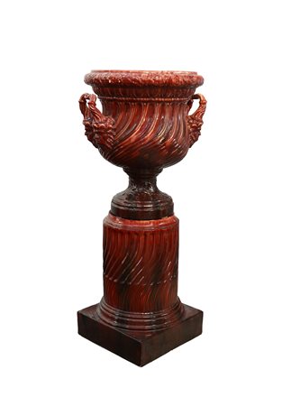 Ceramiche Massier - Grande vaso biansato in ceramica color aramanto, con...