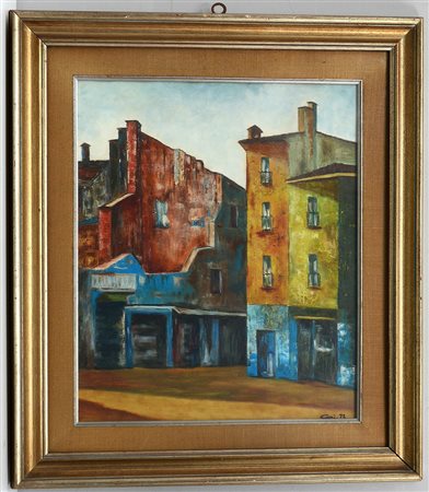 Cari "Vecchia Milano, le cinque vie", olio su tela (cm 60x50) firmato e...