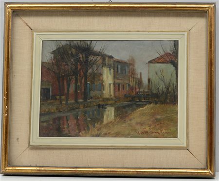 Montini Umberto (Milano 1897 - Busto Arsizio 1978) "Case e canale", olio su...