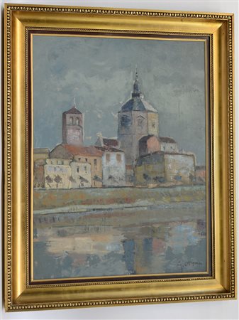 Oppici Aldo (1908 - 1985) "Pavia, il Ticino", olio su tela (cm 80x60) firmato...