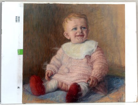 Ignoto, "Ritratto di bambino" pastelli su carta (cm 58,7x60,5). (Lievi difetti)
