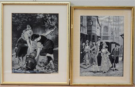 Tableau tissÈ Jaquard in nuance di grigi raffigurante "La sorgente" da E....