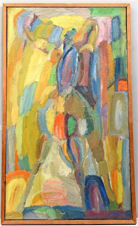 Sapone N. "Composizione", olio su tela (cm 70x40) firmato e datato 1956 in...