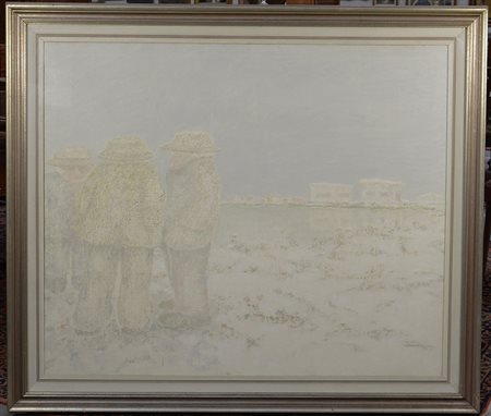 Ivo Capozzi (1921 - 1988) "Abitanti della valle", olio magro su tela (cm...