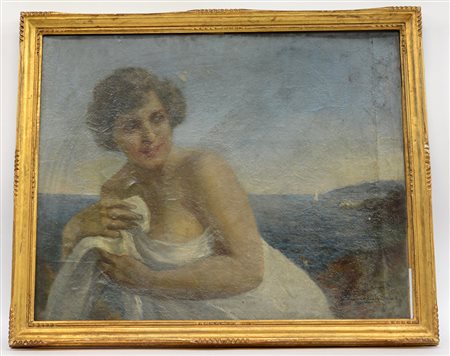 Federico Quarenghi (1858 - 1940) "Ritratto pudico", olio su tela incollata su...