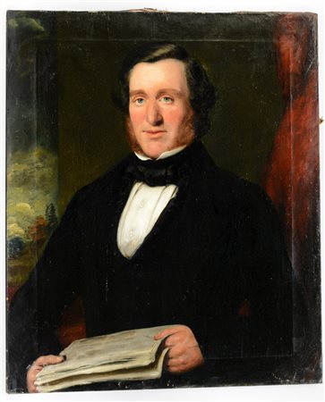 Maestro inglese del secolo XIX - "Ritratto virile", olio su tela (cm 76x64)...