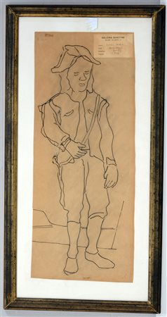 Ciucci Mario (1903 - 1968) "Personaggio", disegno a china su carta (cm 57x24)...