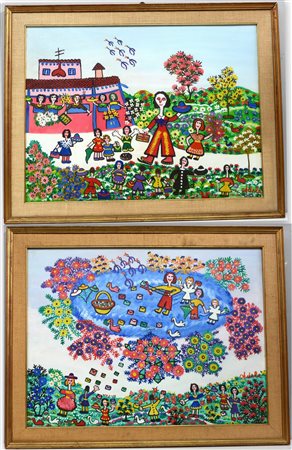 Firma indecifrata, "Senza titolo" coppia di olii su tela, (cm 59x79) firmati...