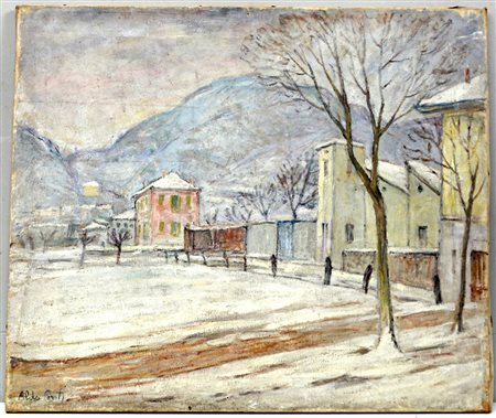 Conti Aldo (Torino 1935) "Paesaggio innevato", olio su tela (cm 60x70)...