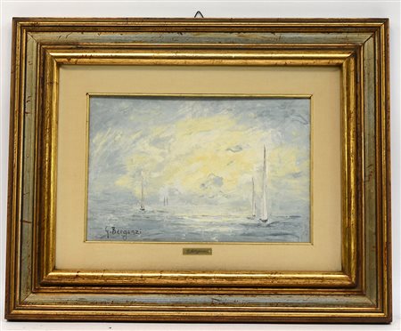Bergonzi Gianni "Le bianche vele", olio su cartone pressato (cm 22x32,5)...