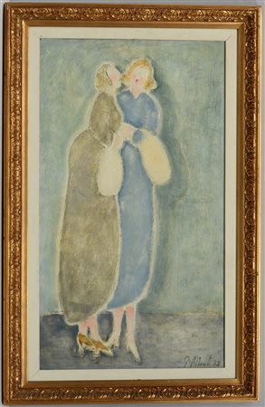 Monti "Confidenze", olio su tela (cm 70x40) firmato e datato 1988 in basso a...