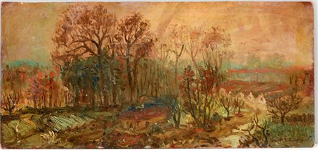 Neonato "Paesaggio" 1971 olio su masonite (cm 21.2x45.4). Firmato e datato al...