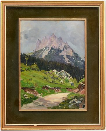 Pavan "Paesaggio montanio" olio su cartone (cm 37x27) firmato in basso a...