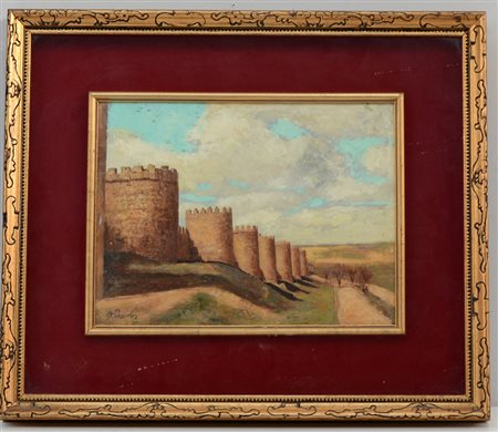 Pasini "Paesaggio con fortificazioni" olio su tavola (cm 24x32), firmato in...