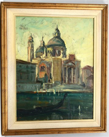 Firma indecifrata, "Venezia, chiesa della Salute", olio su masonite (cm...