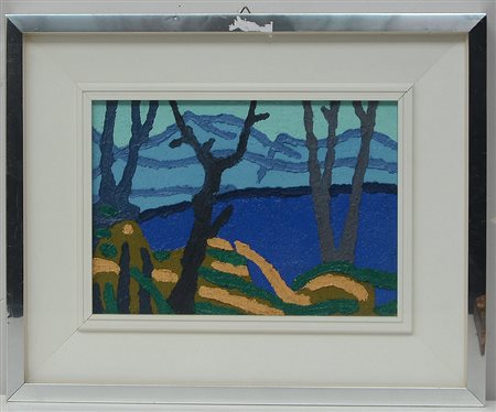 Firma indecifrata, "Intrecci" acrilico su tela (cm 25x35) firmato, titolato e...