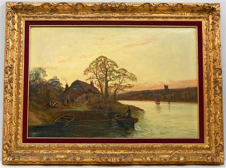 Firma indecifrata, "Paesaggio" olio su tela (cm 51x76) firmato in basso a...