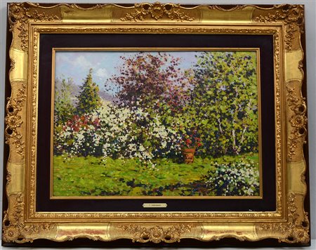 Pirovano Tino (1932 2013) "Paesaggio fiorito" olio su compensato (cm 40x55)...