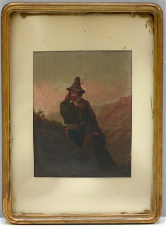 Scuola del secolo XIX, "Figura maschile", olio magro su carta (cm 21x16), in...