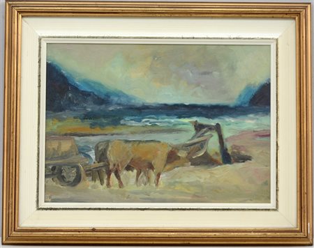 Ignoto "Foci del Sarca", olio su cartone (cm 26x36), titolato e datato 1956...