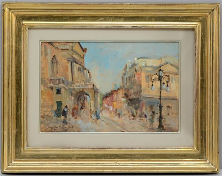 Barbieri Gio "Piazza della Scala a Milano", olio magro su compensato (cm...