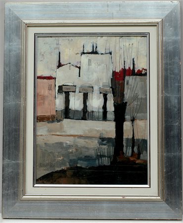 Riva Prospero "Pane, vino, tabacchi", olio su masonite (cm 30x40) firmato in...