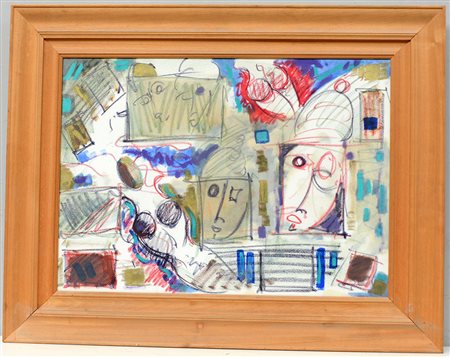 Pogliani "Composizione con figure", tecnica mista su cartone (cm 50x70)...