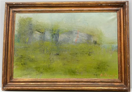 Arturo Checchi (1886 - 1971) "Paesaggio" olio su tela (cm 46x70) firmato in...