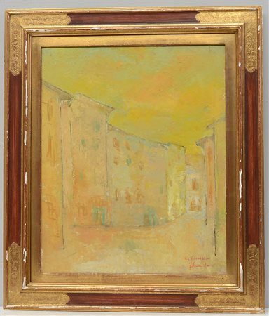 Firma indecifrata, "Scorcio di via", olio su tela (cm 55x45) firmato in basso...