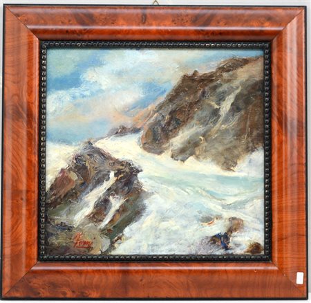 Firma indecifrata, "Il Resegone", olio su compensato (cm 30x32) firmato in...