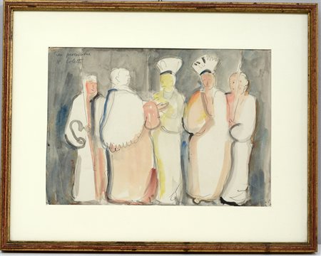 Coletti Nando (1907 - 1979) "In processione", disegno a tecnica mista su...