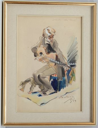 Daniele Fontana. "Suonatore alla luna", tecnica mista su carta (cm 45x31)...