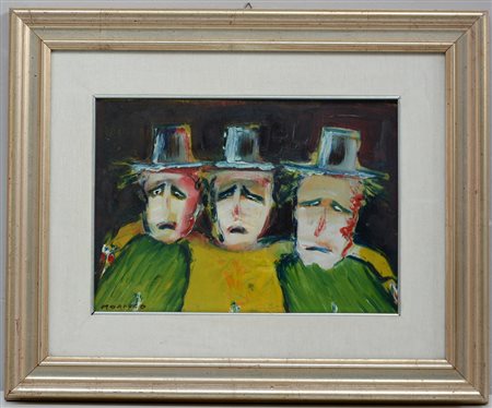 Morasco "I tre amici", olio su tavola (cm 25x35,5), in cornice (difetti)
