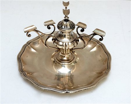 Set per fumatori in argento con accendisigari e piatto tondo. Punzoni GiacchË...