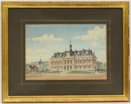 Ignoto fine sec. XIX "Scorcio di villa" acquerello su carta (cm 24x35) in...