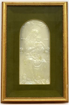 Placca in ceramica monocroma raffigurante Madonna con bambino (cm 32x14) in...