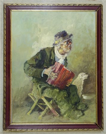 Eco Aniello 1919-2000 "Marciapiedi napoletani" cm. 40x30 - olio su cartone...