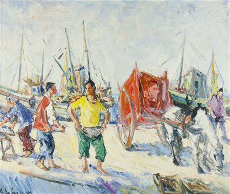 Armando De Lauzieres 1943 "Lavoratori in riposo" cm. 50x60 - olio su faesite...