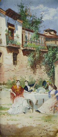 Pittore del '900 "Serenata spagnola" cm. 24x10 - olio su tavoletta