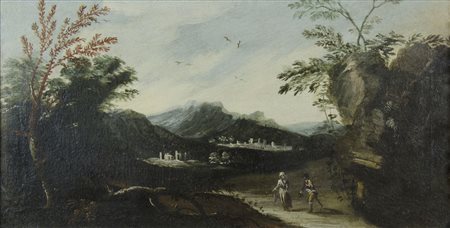 Maestro dell'Italia Centrale del XVIII secolo "Paesaggio" cm. 28x55 - olio su...