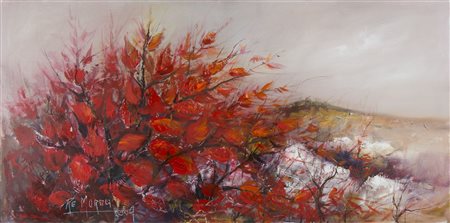 Renzo Moreu 1934-2015 "Foglie del Carso" cm. 60x120 - olio su cartone Firmato...