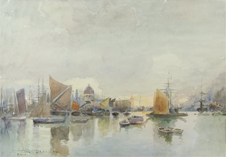 Gino Scalatelli 1870-1920 "Il ponte di Londra" cm. 34x48 - acquerello su...