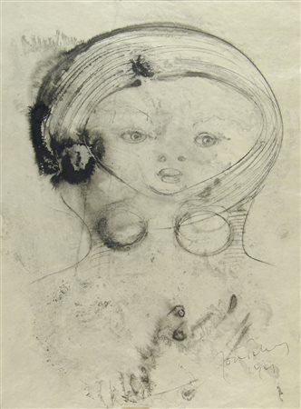 Joze Pohlen 1926 "Ragazza felice" cm. 50x35 - tecnica mista su carta Firmato...