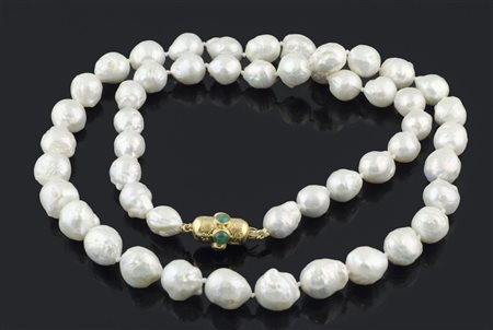 Collana ad 1 filo di perle barocche mm13-16 con chiusura in oro giallo e...