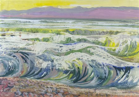 Joze Pohlen 1926 "Onde" cm. 40x58 - acquerello su carta Firmato b. a d. e...