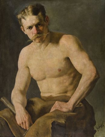 Pittore del '900 "Ritratto virile" cm. 90x70 - olio su tela Firmato b. a d.