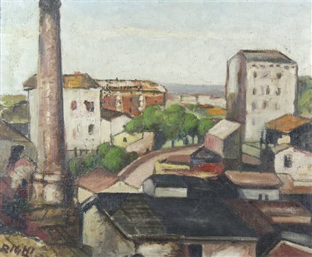 Federico Righi Trieste 1908-1987 "Case in periferia" cm. 45x55 - olio su tela...