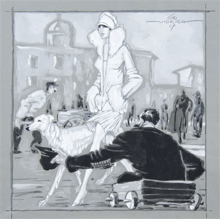 Luigi Vidris detto Vidrich Pola 1897-Torino 1976 "A passeggio" cm. 33x33 -...