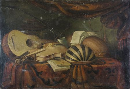 Maestro del XIX secolo da Evaristo Baschenis "Natura morta con strumenti" cm....