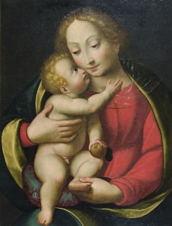 Scuola lombarda del XVI secolo "Madonna con bambino" cm. 66x49 - olio su tela...